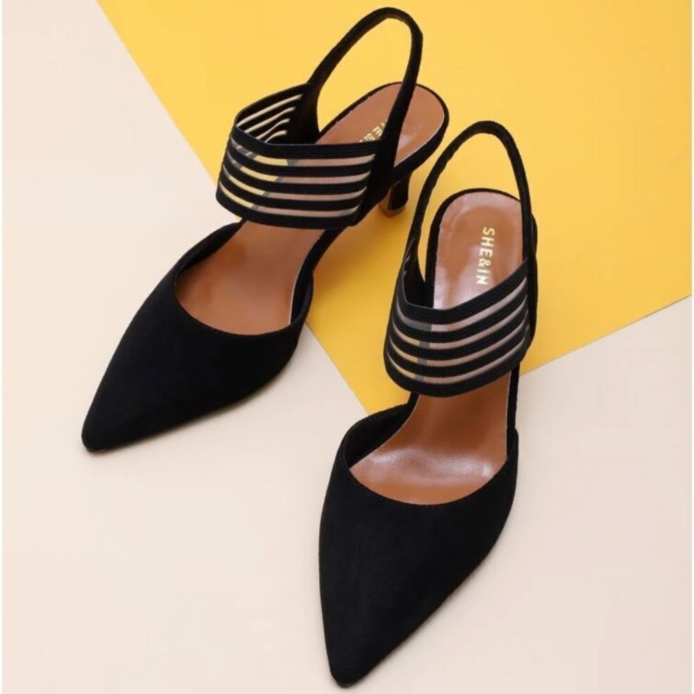 Shein Point Toe Ankle Strap Stiletto Heels Size‎ 8 BLK NWT in Box